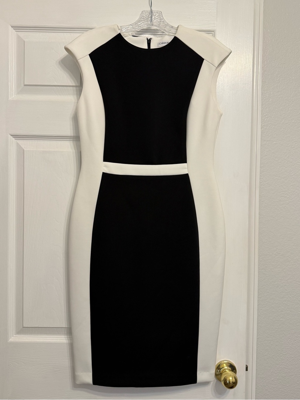 Calvin Klein Black and White Colorblock Midi Sheath Dress